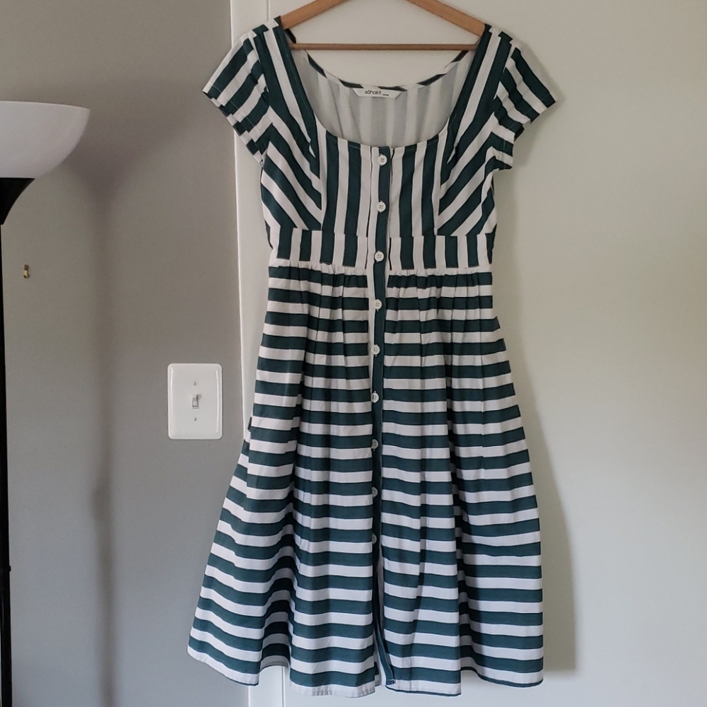 Fit and flare, button down, stripped dress
